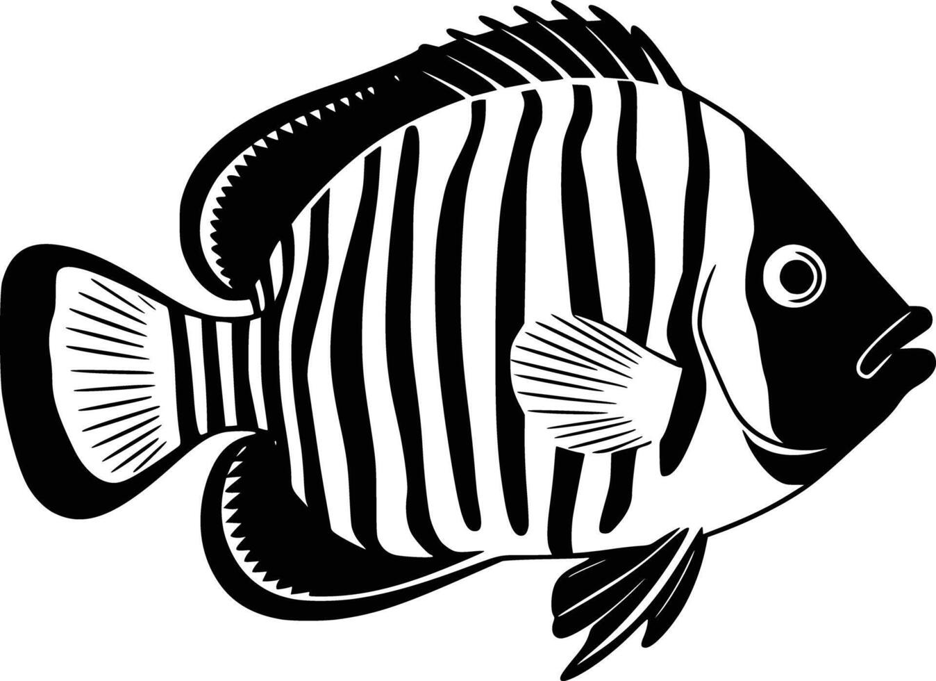 An angler fish is shown in black and white vector