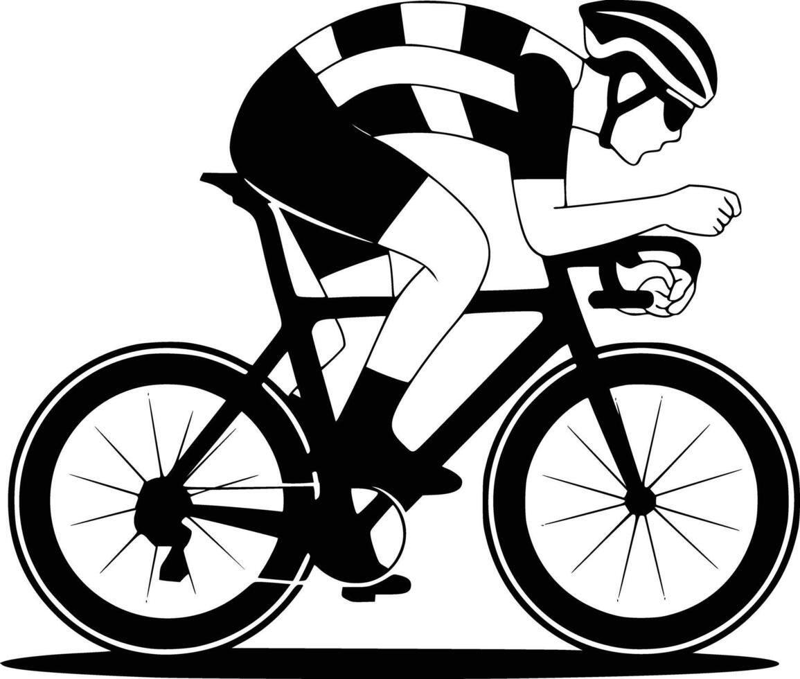A cyclist is riding a bike in black and white vector