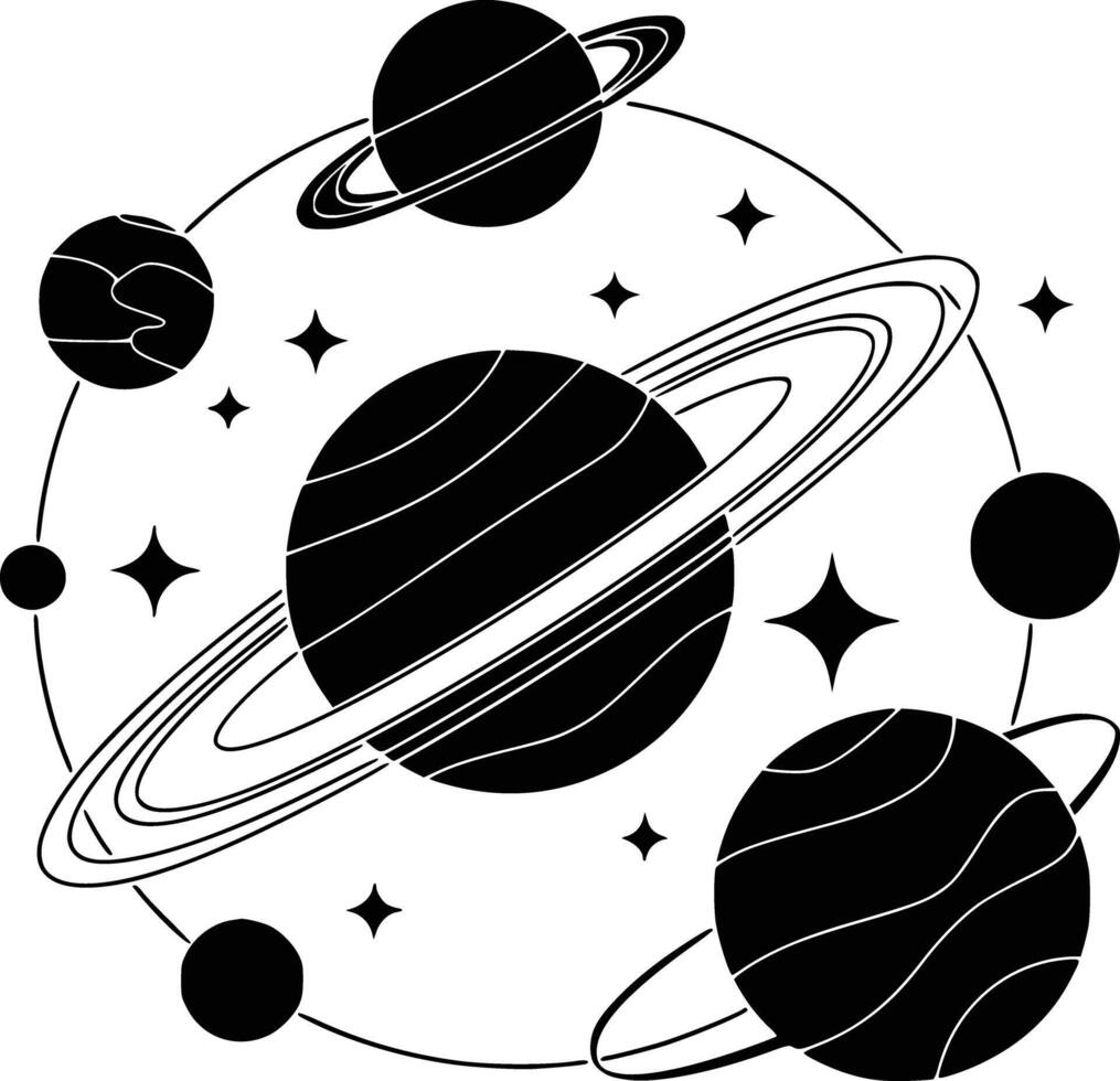 Solar system planets black and white price 1 vector
