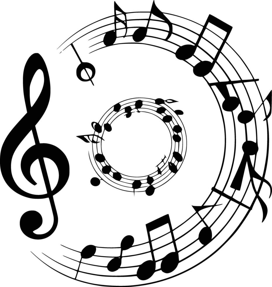 Music notes and treble clef white isolated background vector
