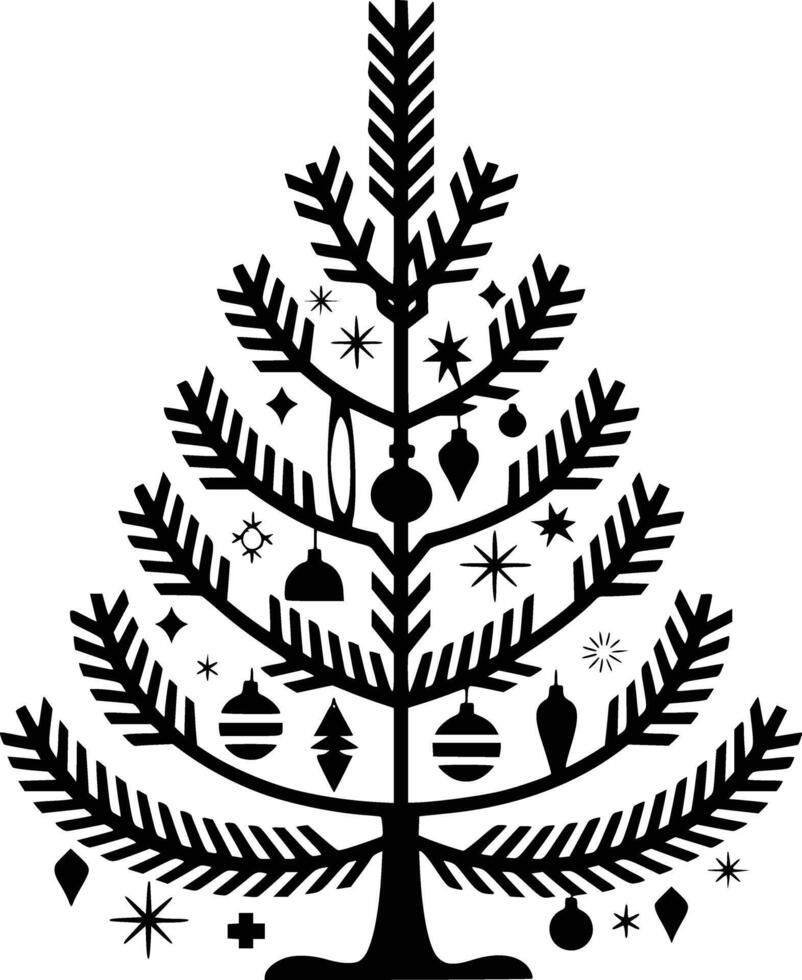 A black and white silhouette of a christmas tree vector