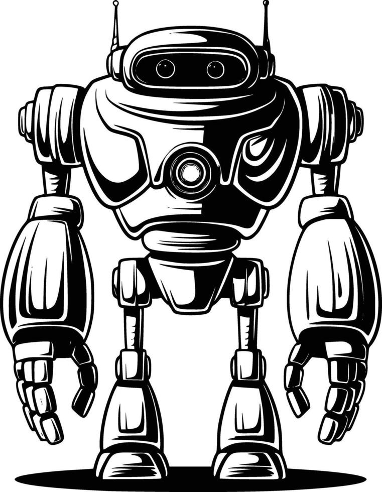 A robot in black and white on a white background white isolated background vector
