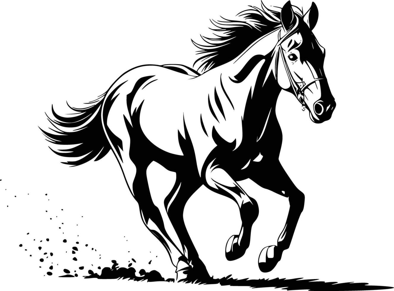 Black and white drawing of a horse running vector