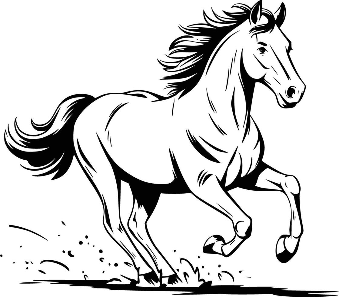Black and white horse running white isolated background vector