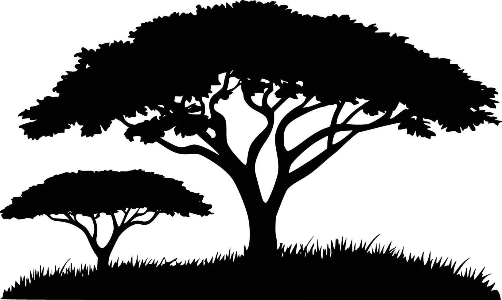 African tree silhouette clipart white isolated background vector