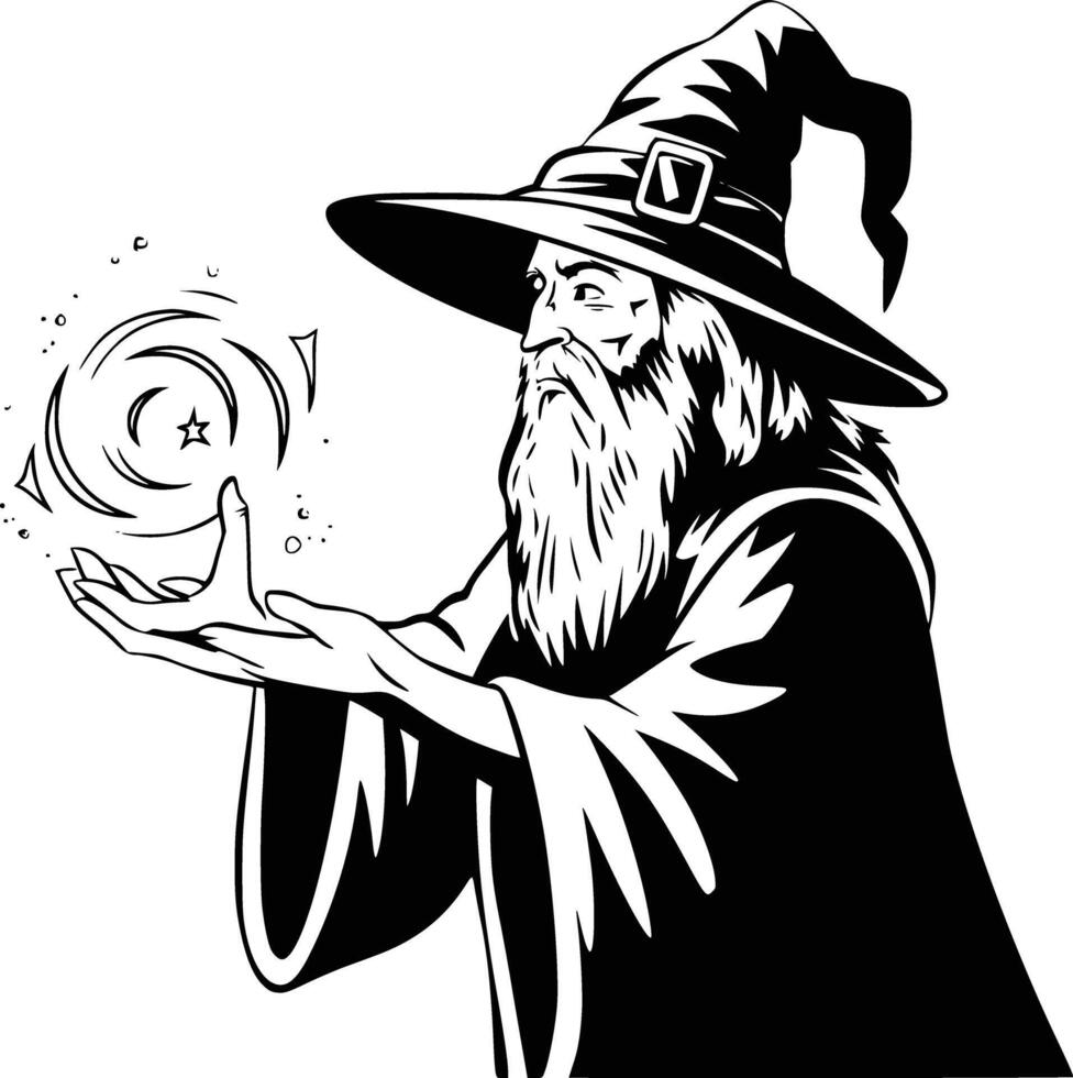 Wizard with magic wand vector
