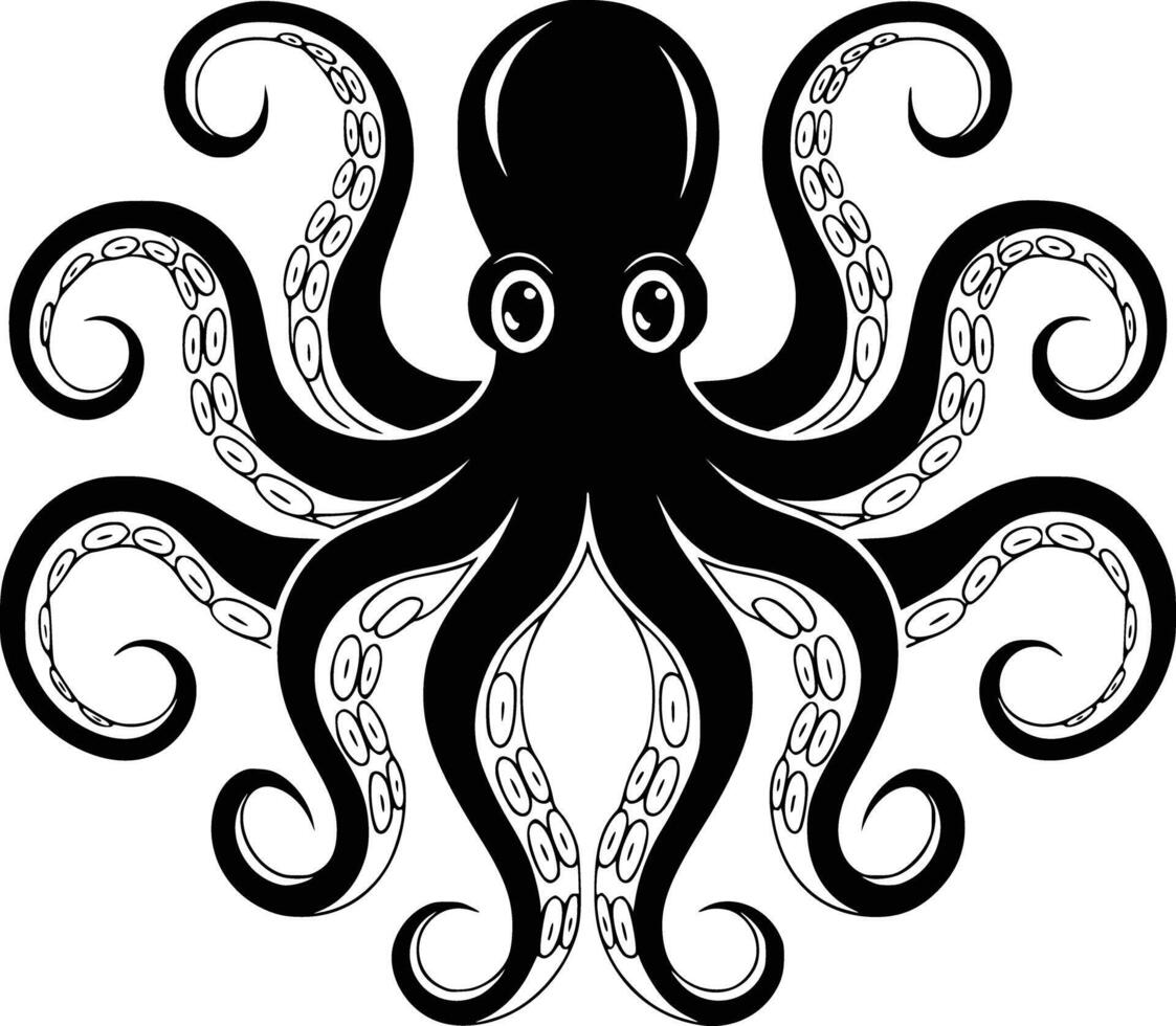 octopus is shown in black and white white isolated background vector
