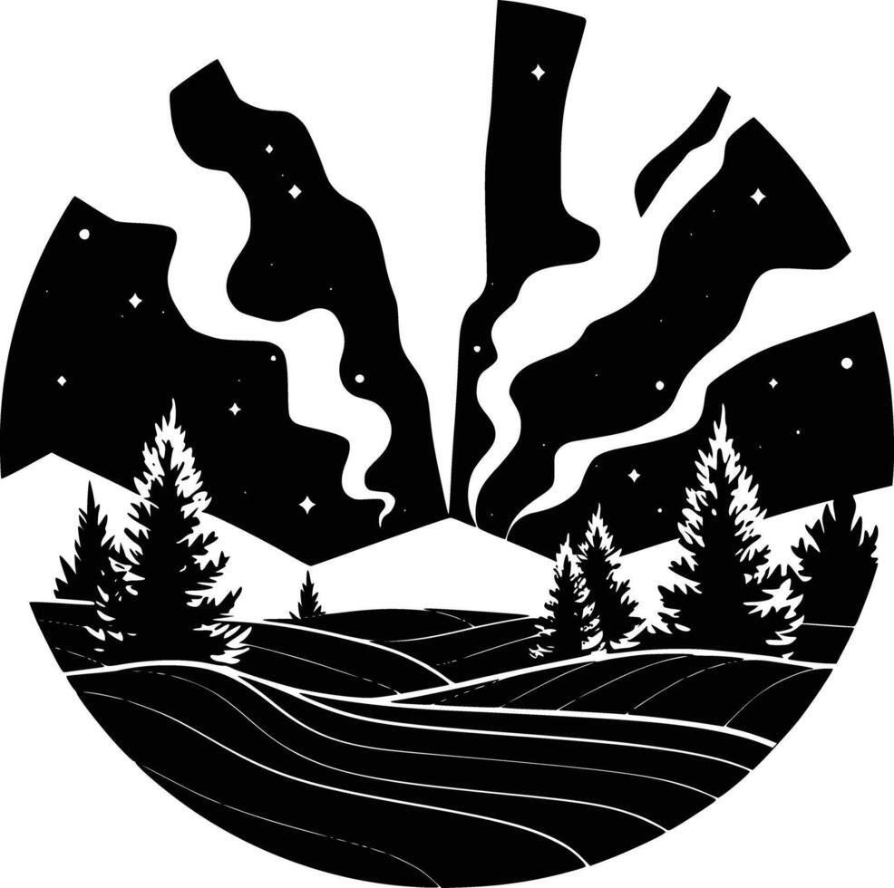 A black and white logo of a forest and trees vector