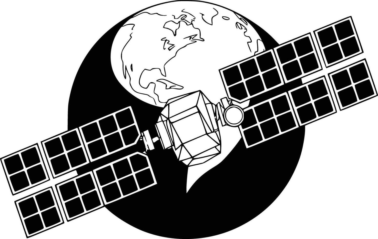 The satellite is shown in black and white vector