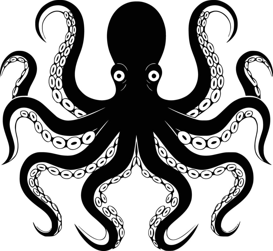 An octopus is shown black and white white isolated background vector
