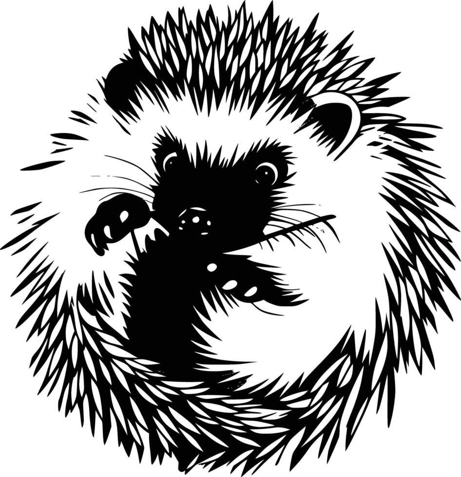 A hedgehog in a circle with a black and white vector