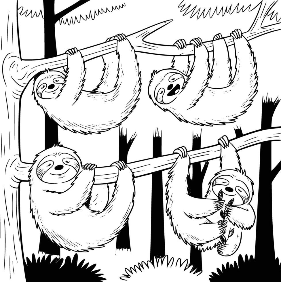 Sloth coloring pages for kids vector