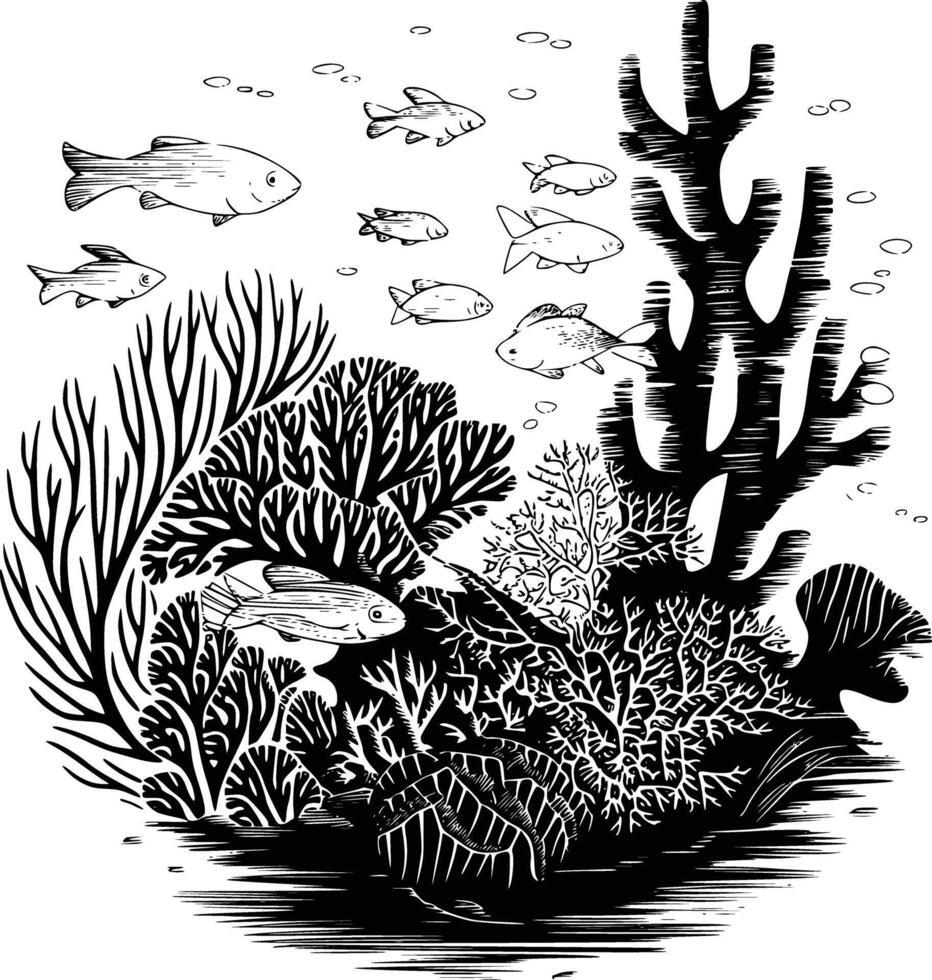 Underwater scene with coral reef and fish vector