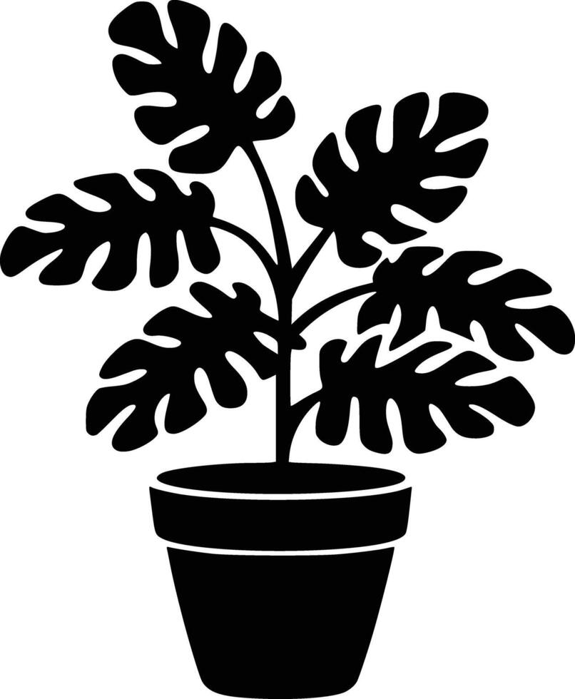 Monstera plant in pot silhouette and isolated background vector