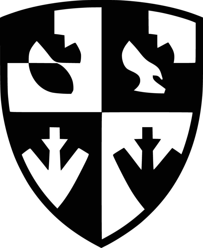 A black and white logo with a shield and arrows vector