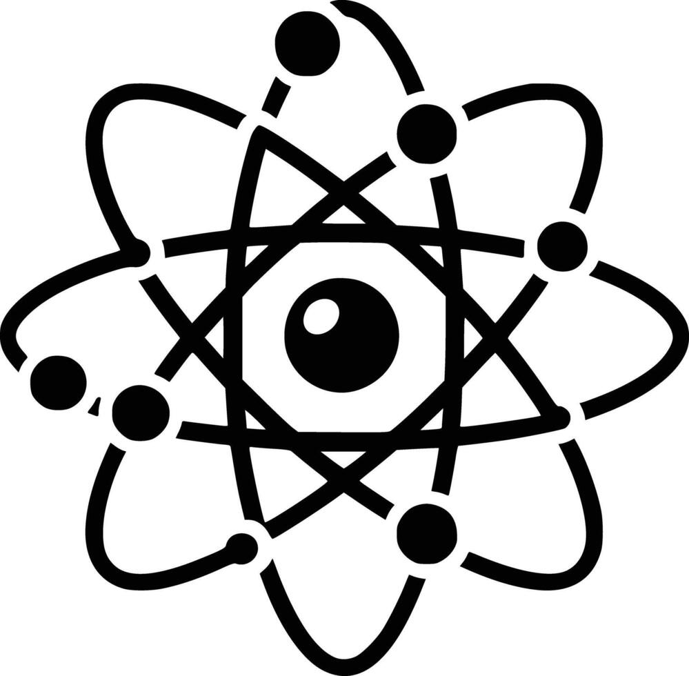 An atom symbol with a black and white outline vector