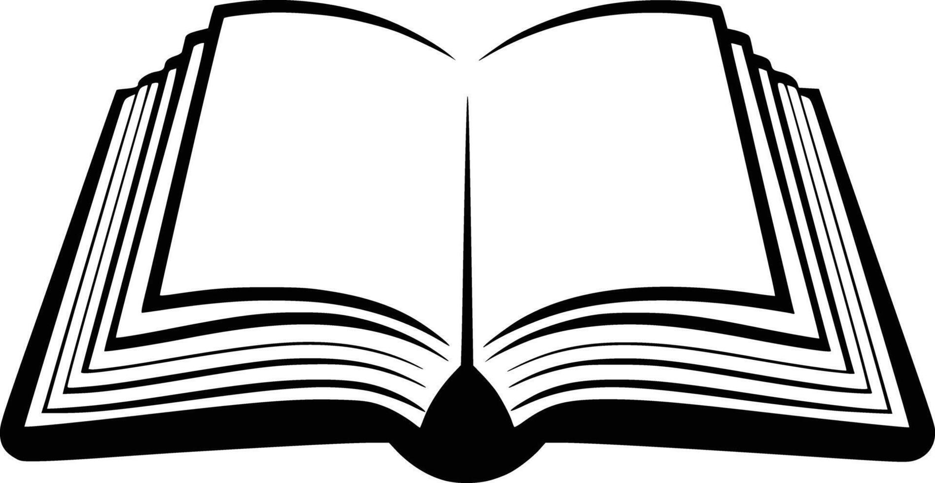 An open book with a black and white outline vector