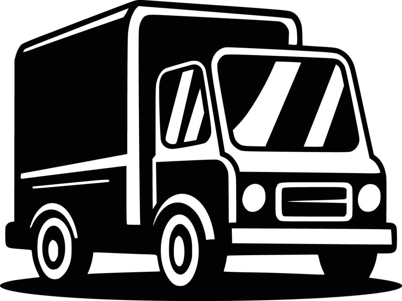 A black and white illustration of a delivery truck vector