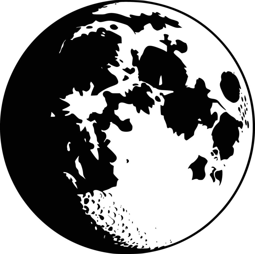 The moon is shown in black and white vector