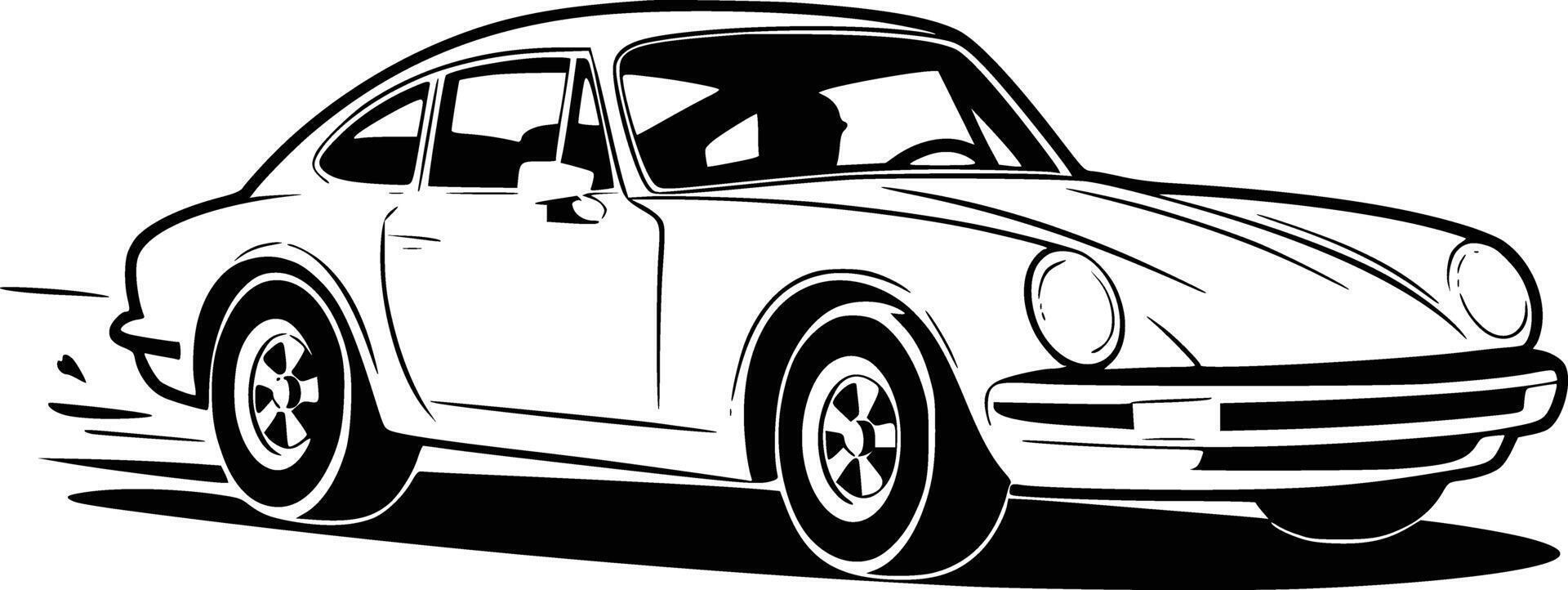A classic car is shown in black and white vector