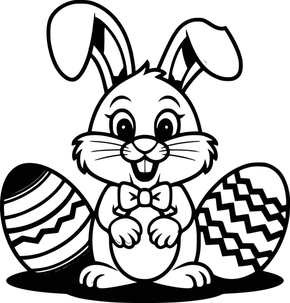 Easter bunny with eggs coloring pages and isolated background vector