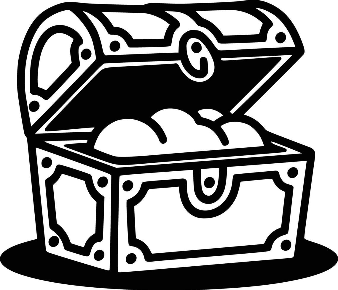 A black and white drawing of a chest with a coin inside vector