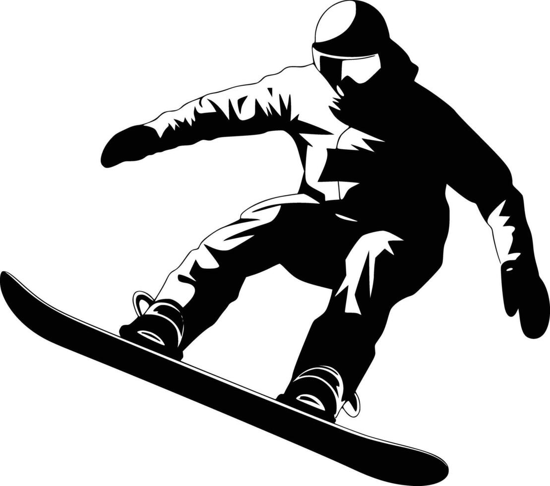 Snowboarder in black and white silhouette vector
