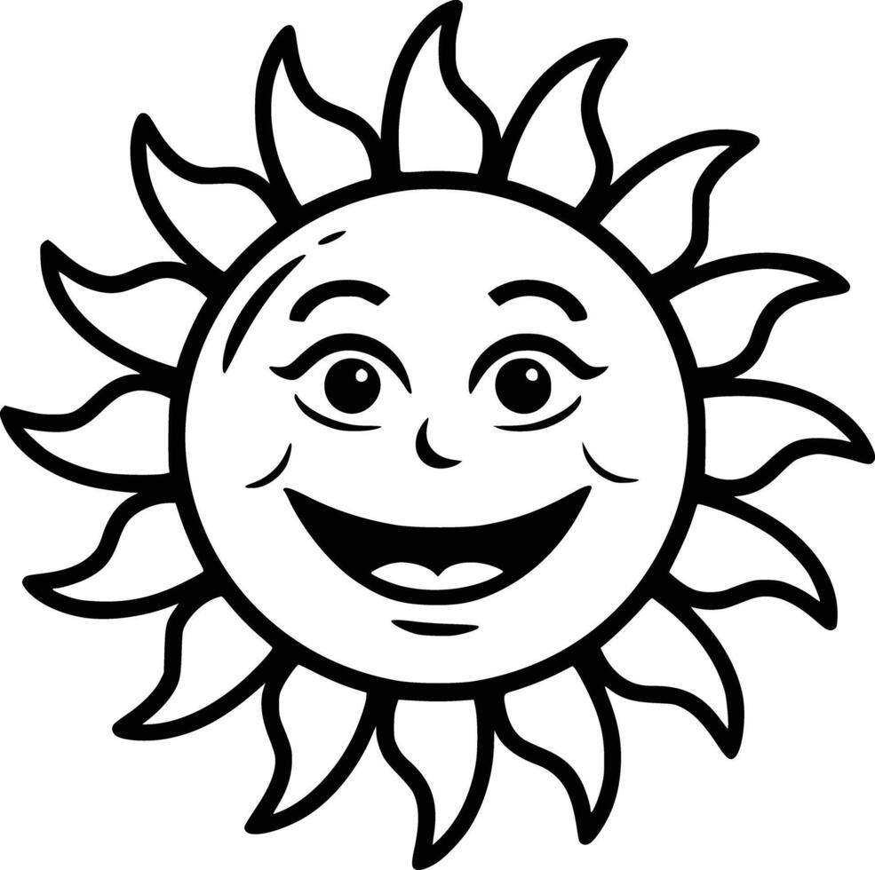 Sun smiling face coloring pages and isolated background vector