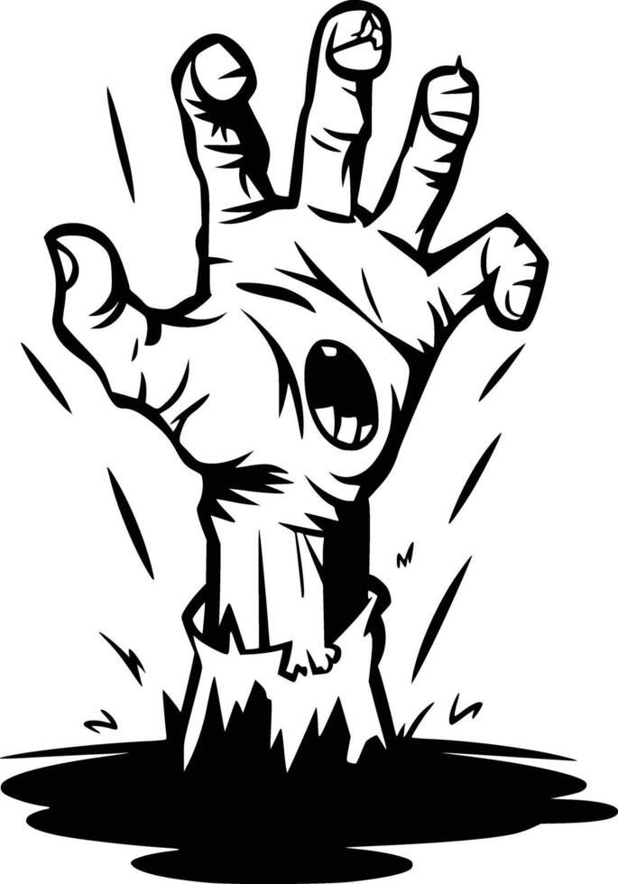 Zombie hand with open mouth and open eyes vector