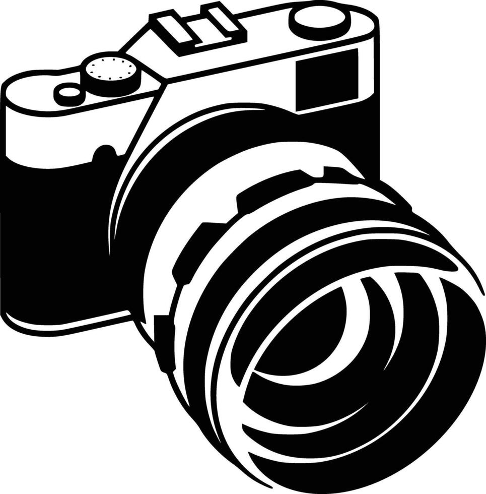 A camera is shown in black and white and isolated background vector