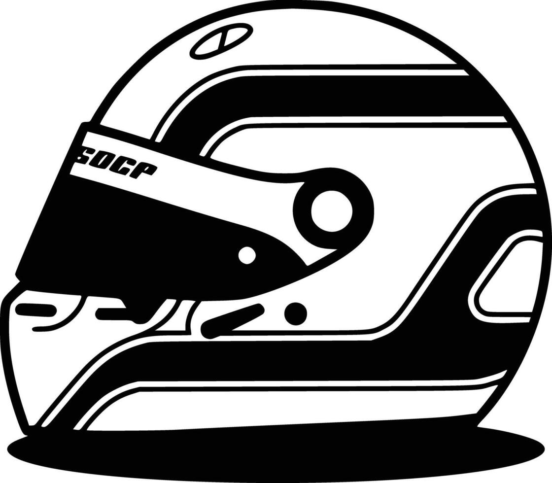 A helmet is shown in black and white and isolated background vector