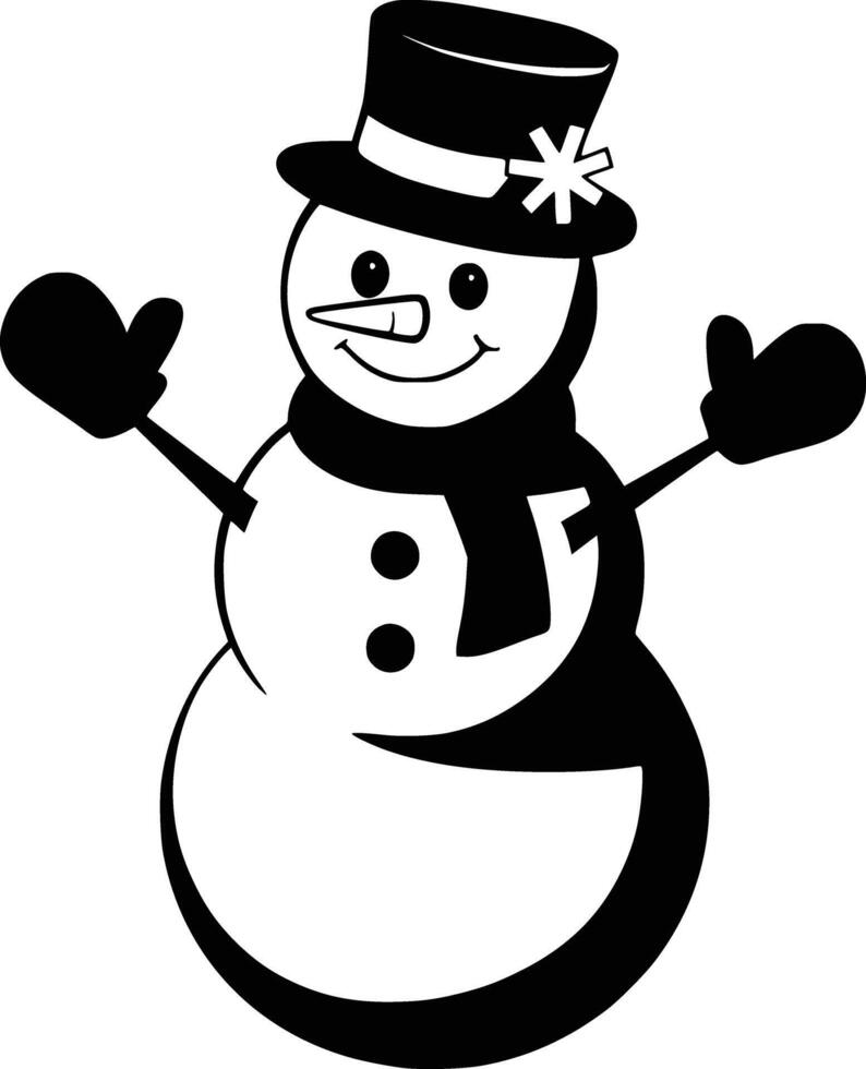 black and white snowman with a hat and scarf vector