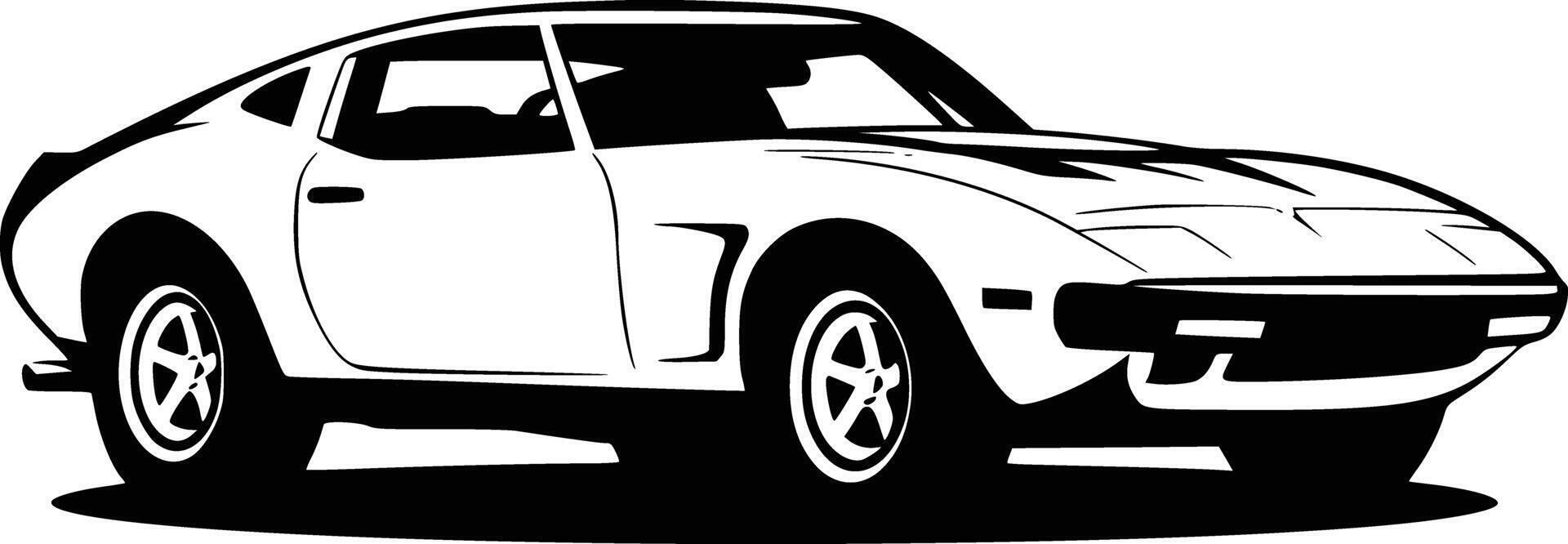 A black and white drawing of a sports car vector