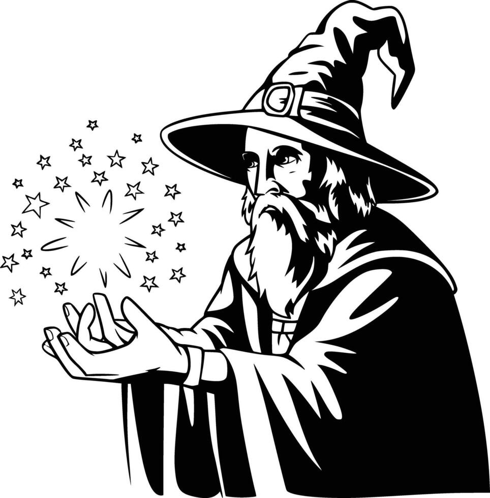 Wizard with magic wand and isolated background vector