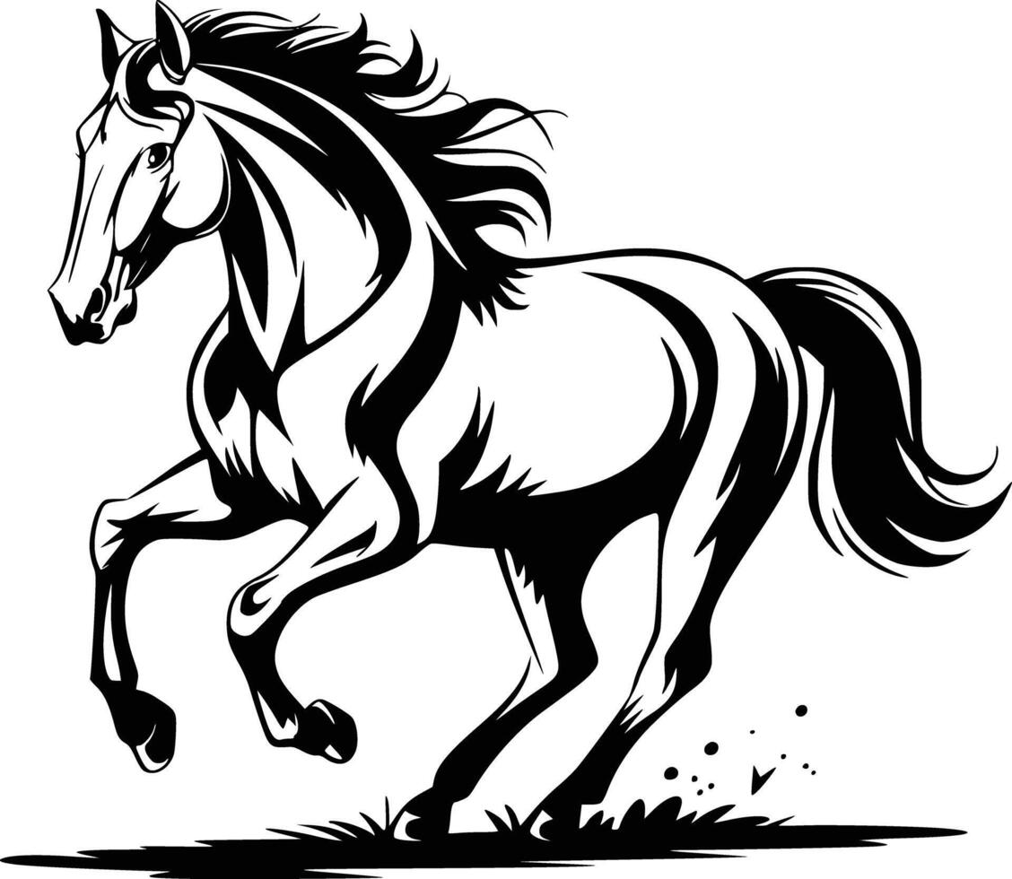 Black and white horse running clip art and isolated background vector