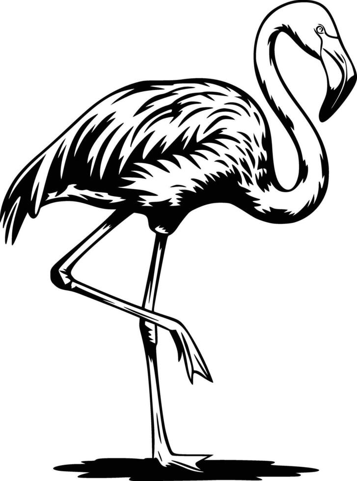 A black and white drawing of a flamingo vector