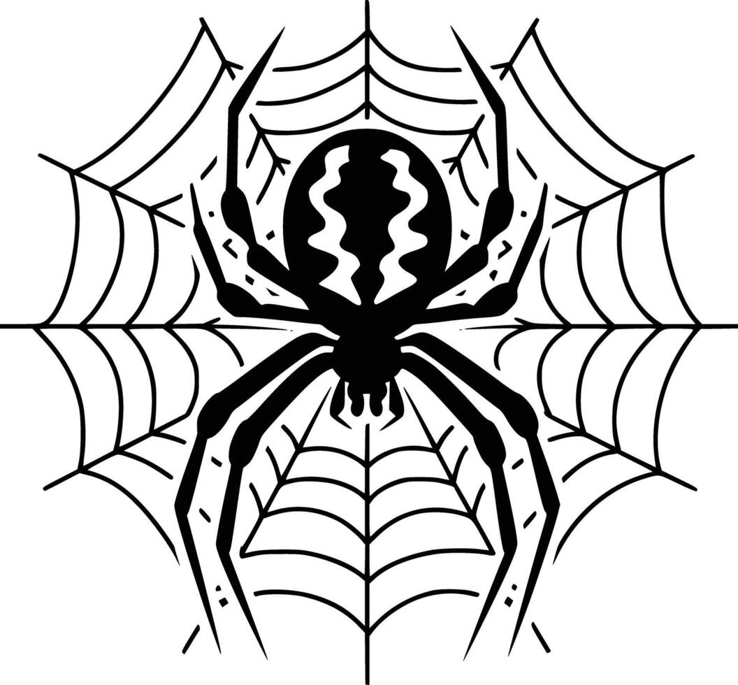A black and white spider on a web vector