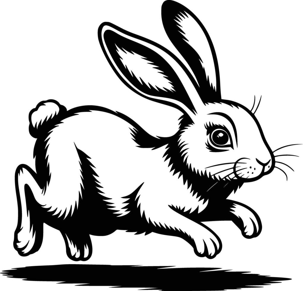 Black and white rabbit running clip art vector