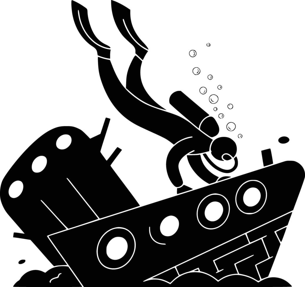 A man diving in the water with a boat vector