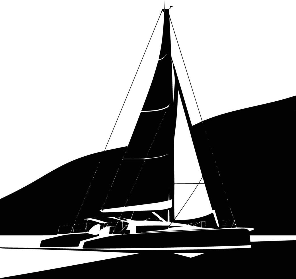 Black and white bold illustration of a sailboat icon, isolated on white background. vector