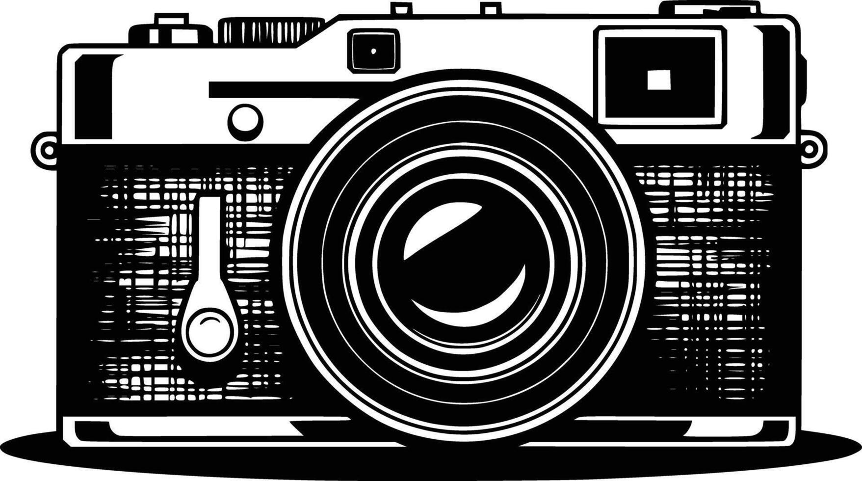 A black and white photo of a camera and isolated background vector