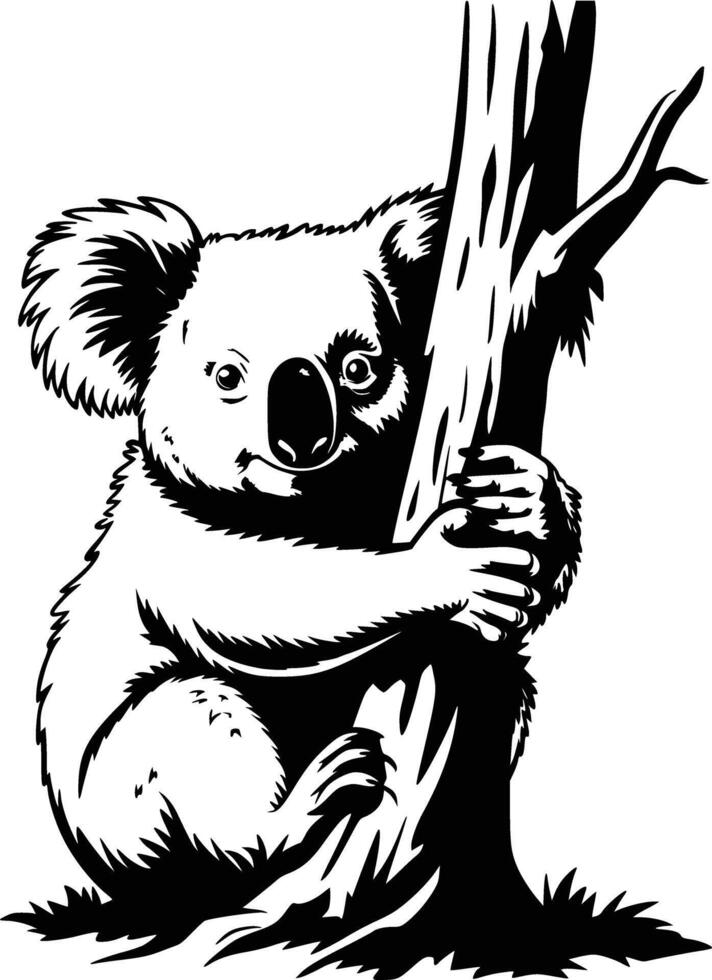 Koala bear holding a tree trunk clipart vector
