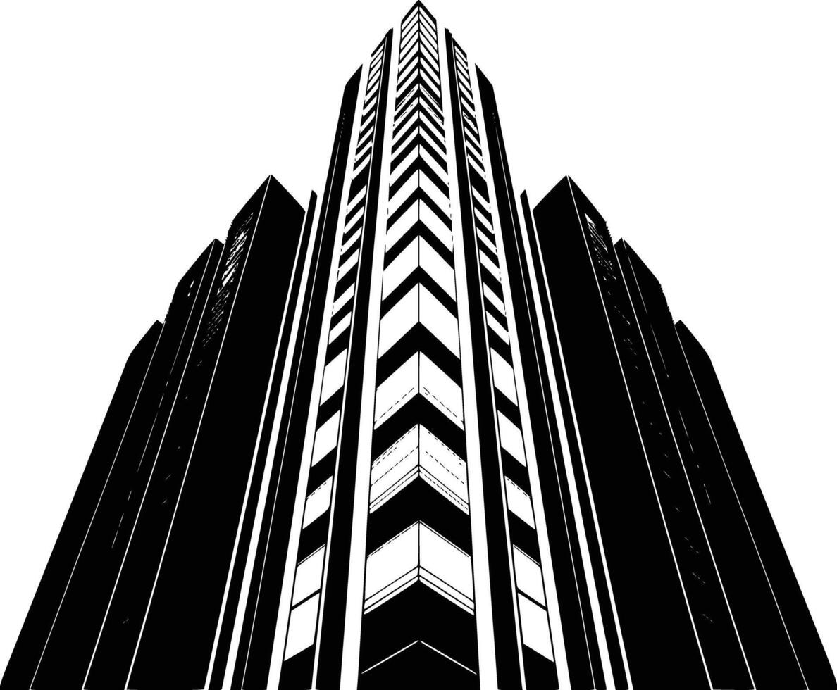 Black and white illustration of a tall building vector
