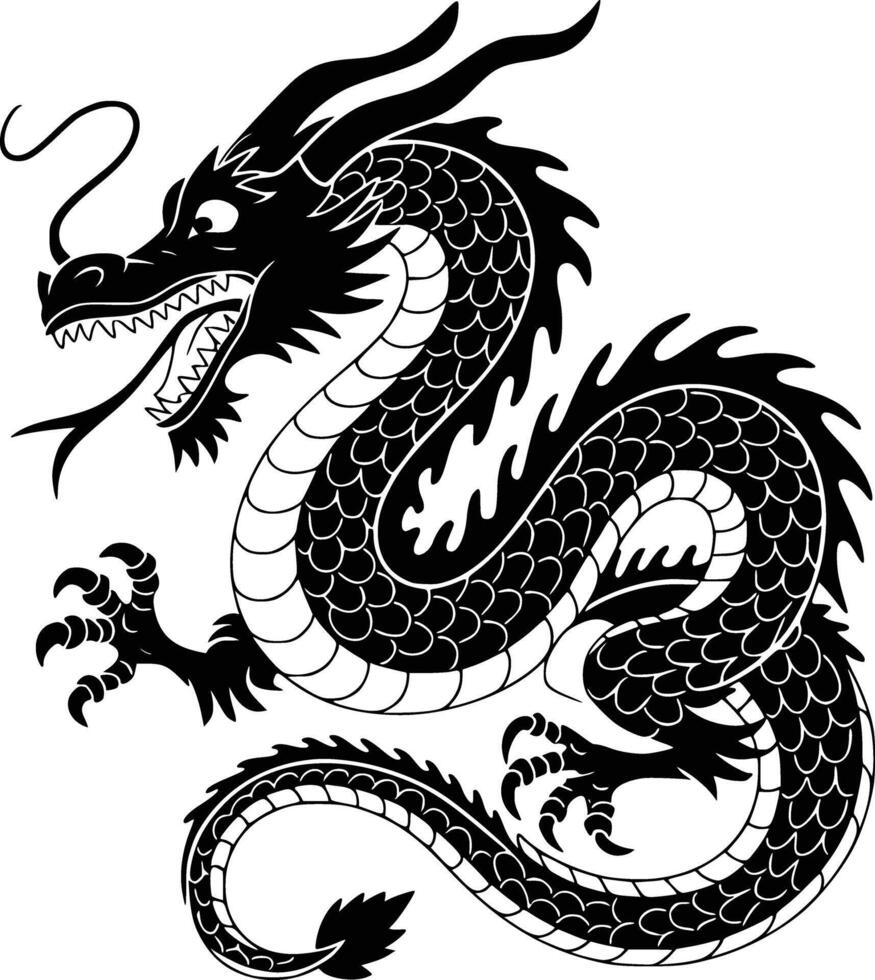 Chinese dragon silhouette and isolated background vector