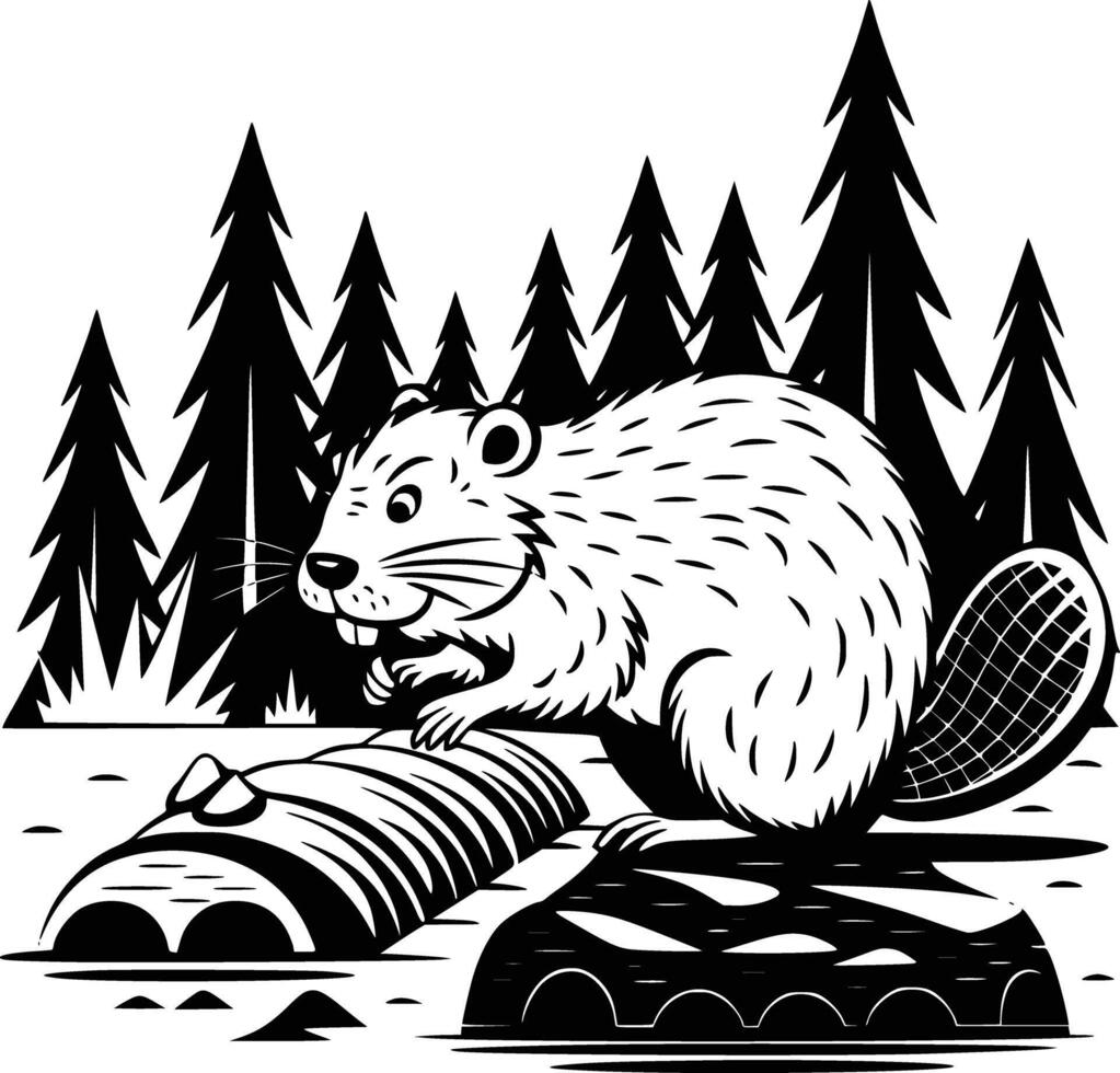 Beaver in the forest vector