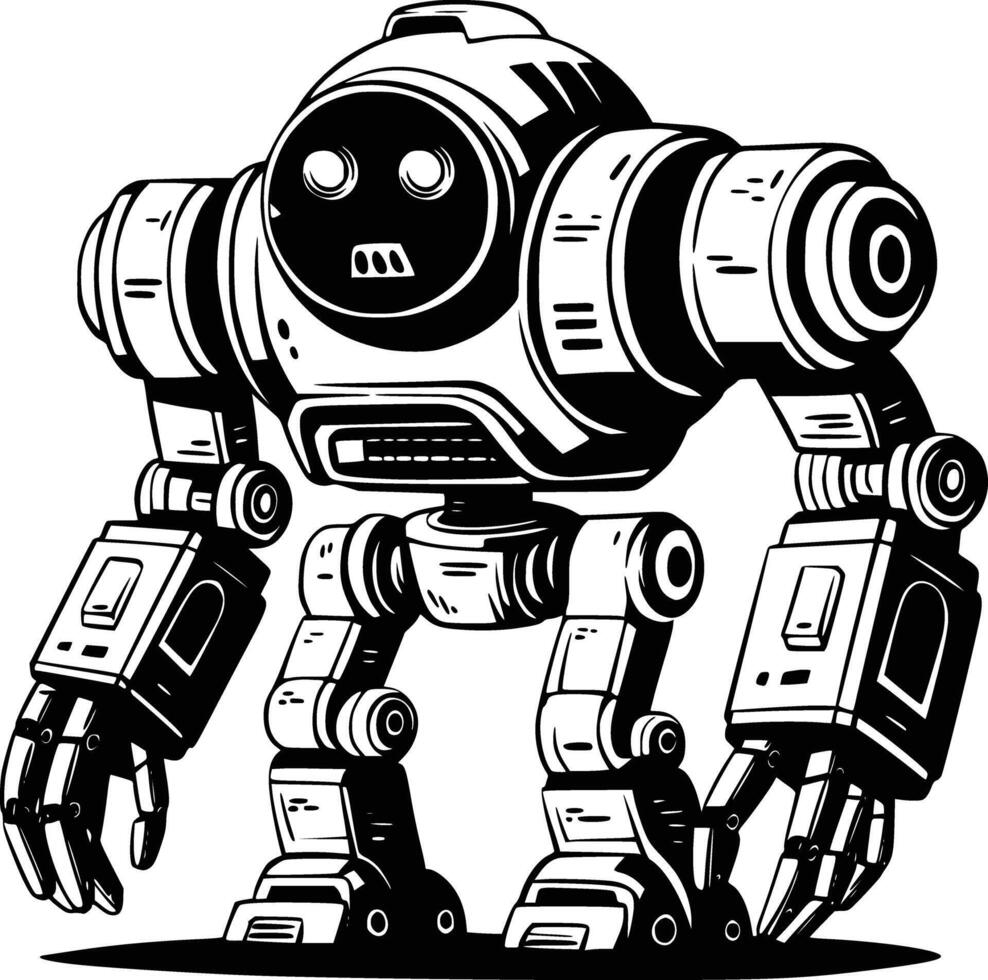 A robot in black and white with a big head vector