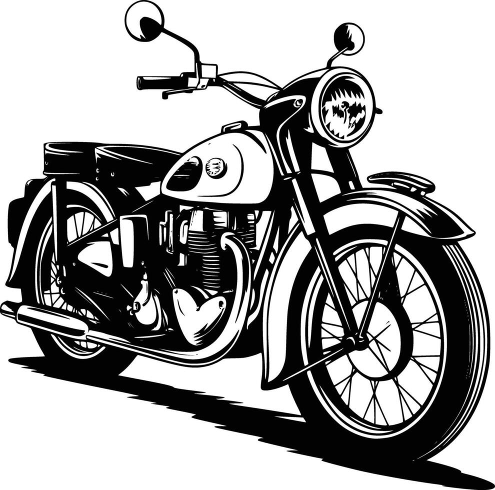 Black and white bold illustration of vintage bike, isolated on white background. vector