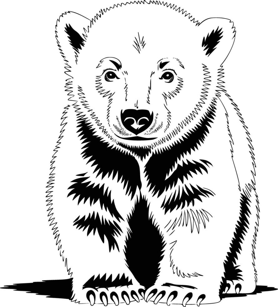 A black and white drawing of a bear cub vector