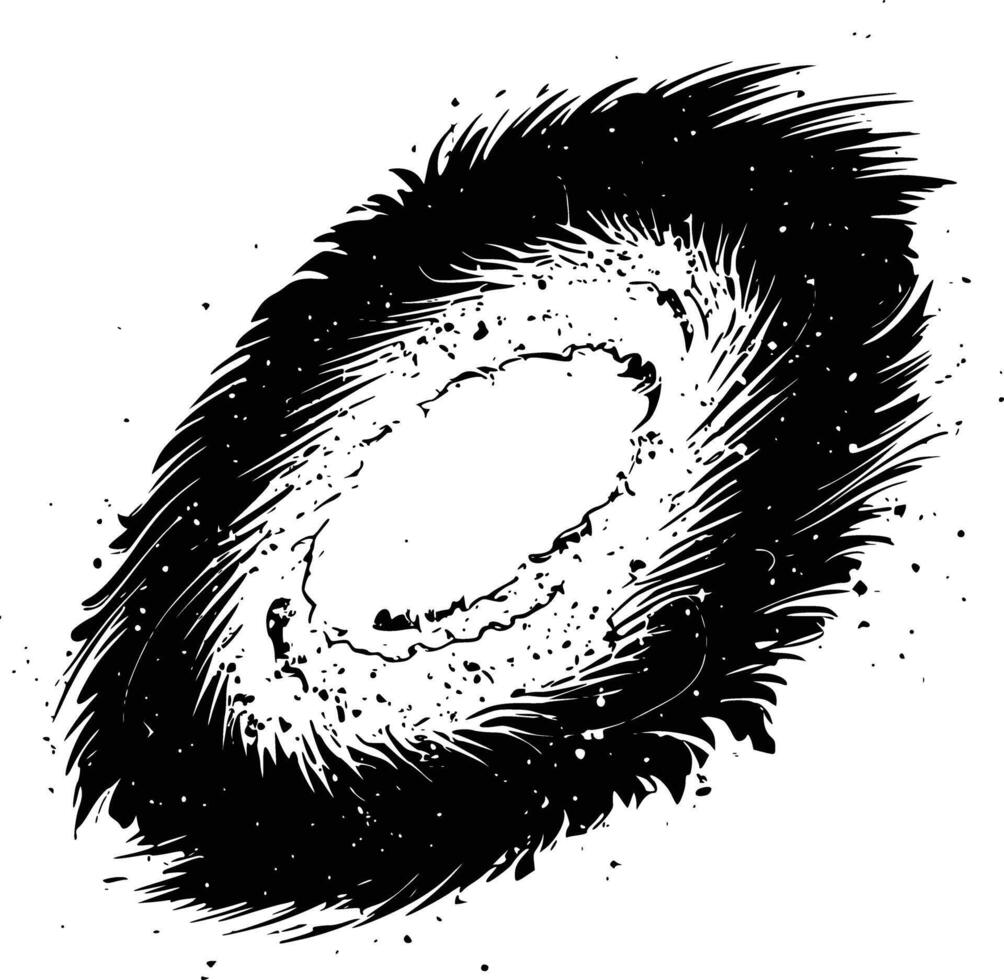 A black and white drawing of a spiral galaxy vector