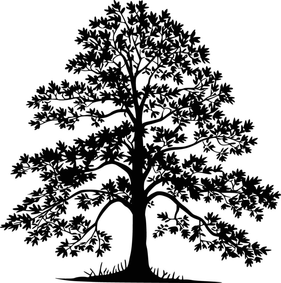 Black silhouette of a tree with leaves vector